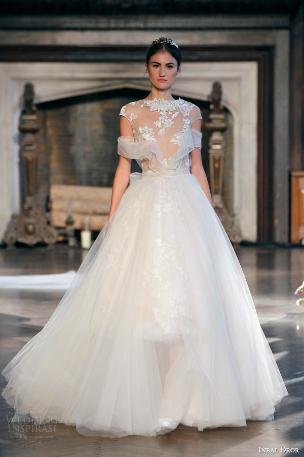 inbal dror bridal fall winter 2015 gown 14 cap sleeve tulle ball gown weding dress wrap