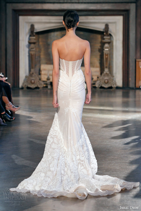 inbal dror bridal fall winter 2015 gown 9 strapless mermaid wedding dress train back view