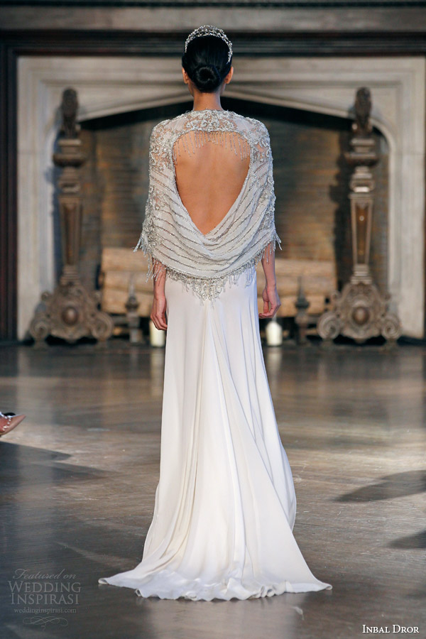 inbal dror fall winter 2015 bridal gown 22 wedding dress embellished bodice beaded shrug keyhole back