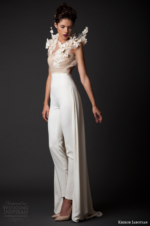 krikor jabotian bridal fall winter 2014 2015 amal sleeveless top structured embellishment pant skirt