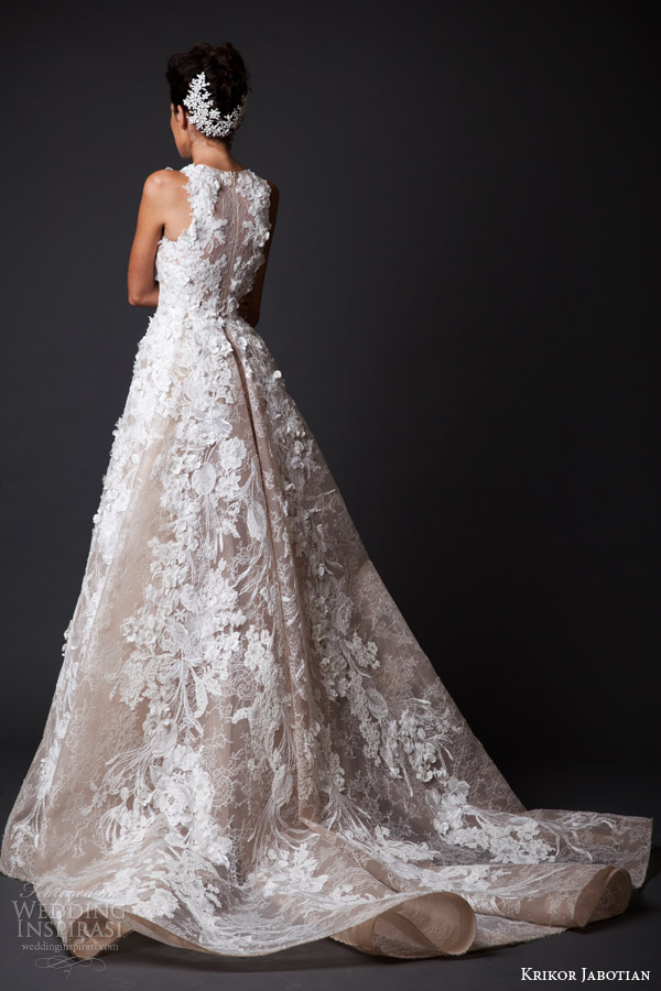 krikor jabotian fall 2014 2015 bridal couture amal sleeveless wedding dress flower applique back view train