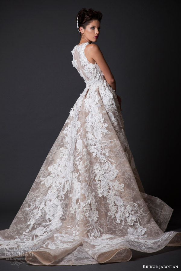 krikor jabotian fall 2014 2015 bridal couture amal sleeveless wedding dress flower applique back view