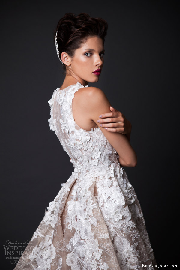 krikor jabotian fall 2014 2015 bridal couture amal sleeveless wedding dress flower applique side view close up