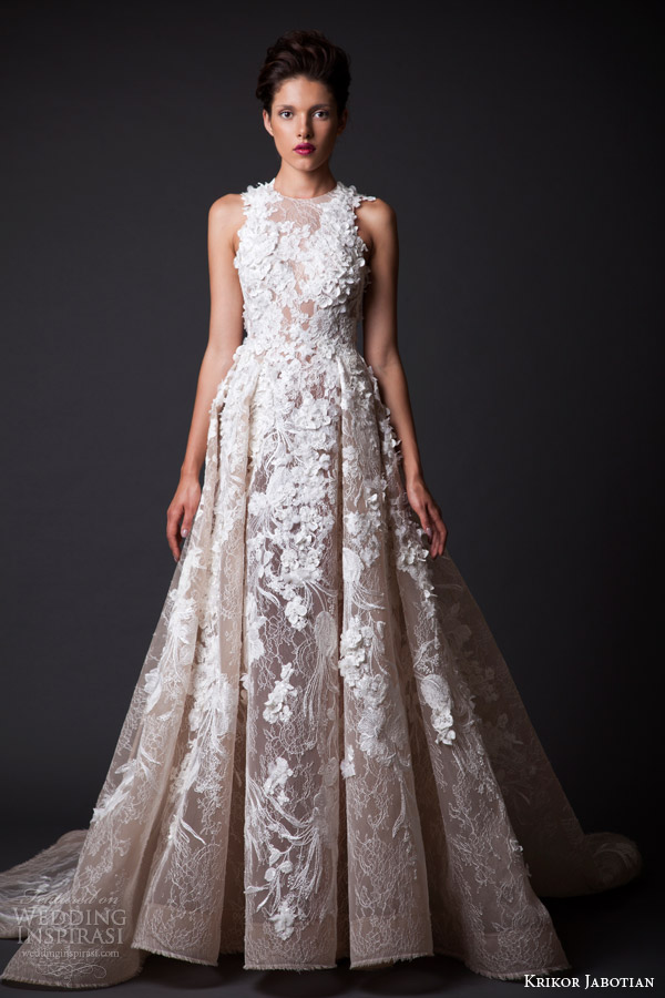 krikor jabotian fall 2014 2015 bridal couture amal sleeveless wedding dress flower applique