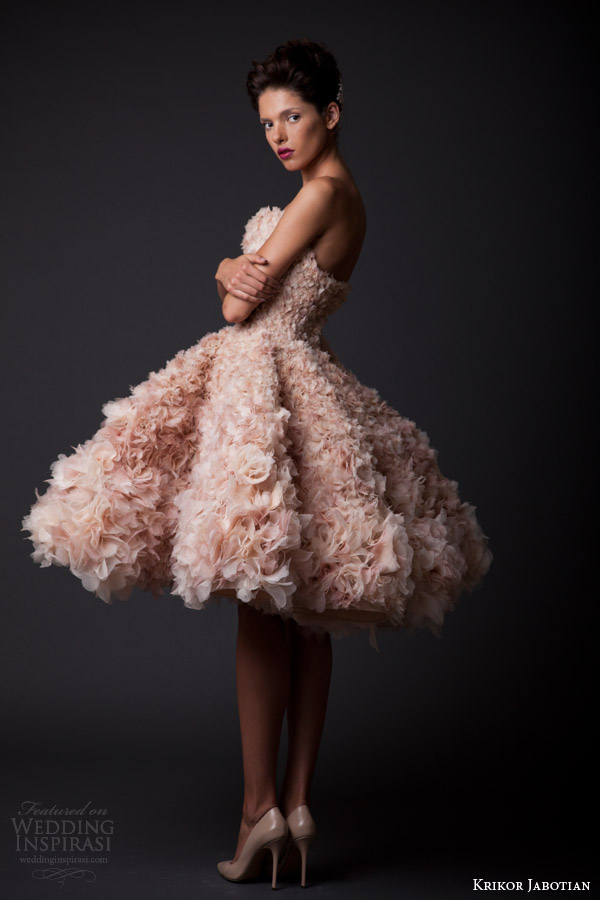 krikor jabotian fall winter 2014 2015 amal short floral petal wedding dress blush side view