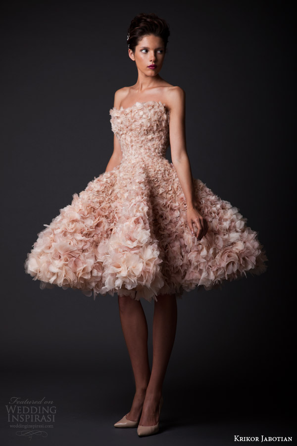 krikor jabotian fall winter 2014 2015 amal short floral petal wedding dress blush