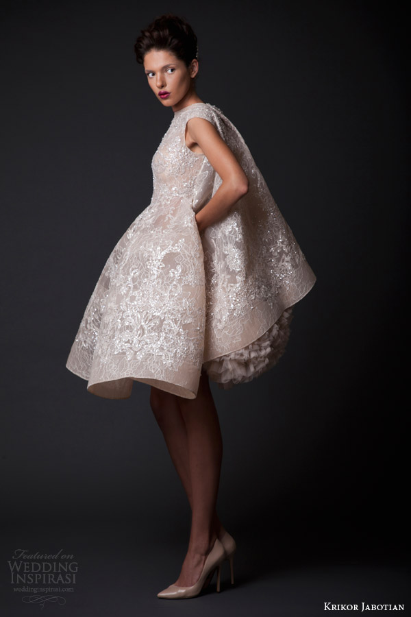 krikor jabotian fall winter 2014 2015 amal short wedding dress cape side view