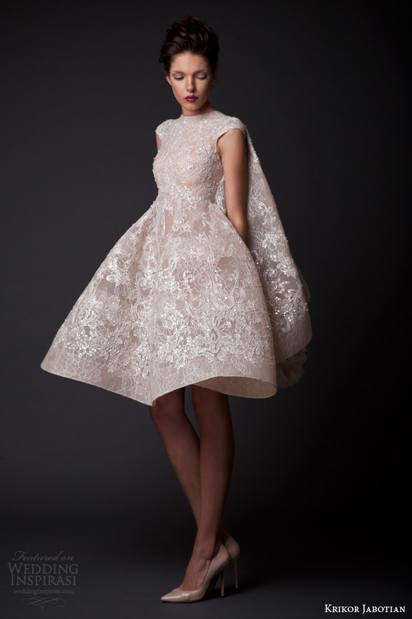 krikor jabotian fall winter 2014 2015 amal short wedding dress cape