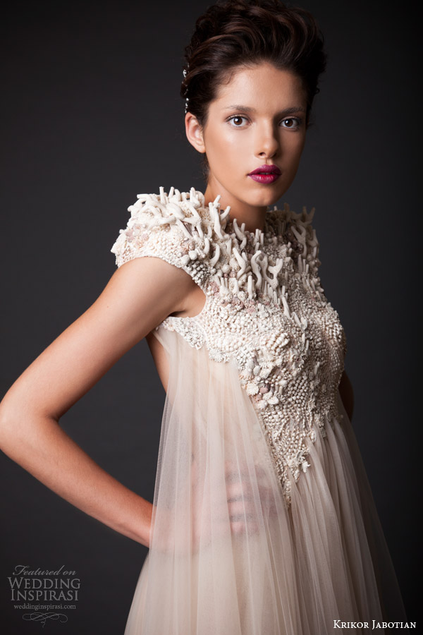 krikor jabotian fall winter 2014 2015 amal wedding dress cap sleeves close up embellishment detail