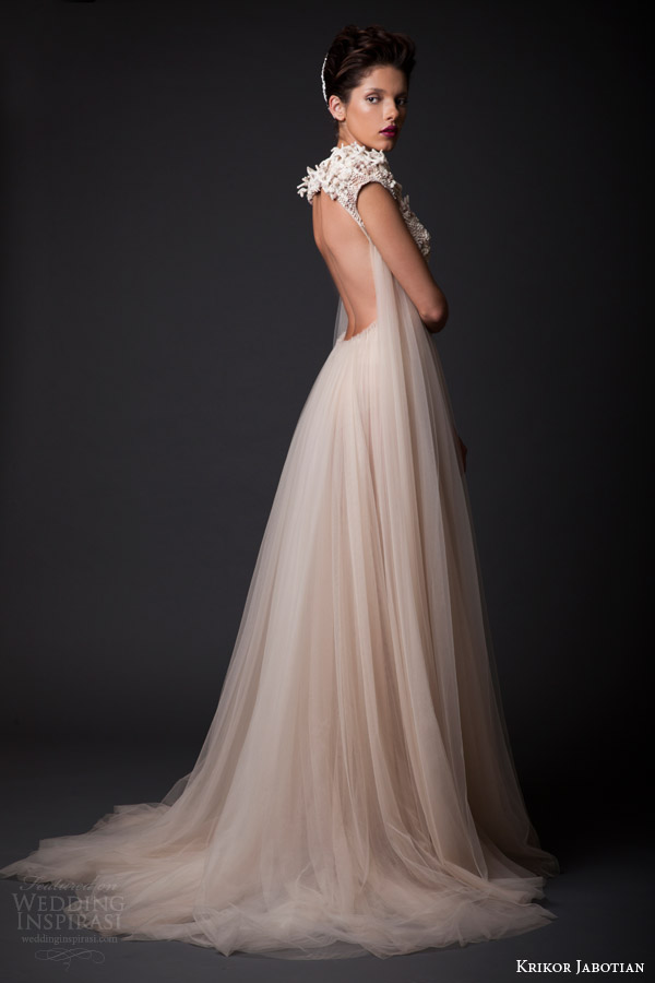 krikor jabotian fall winter 2014 2015 amal wedding dress cap sleeves side view keyhole back