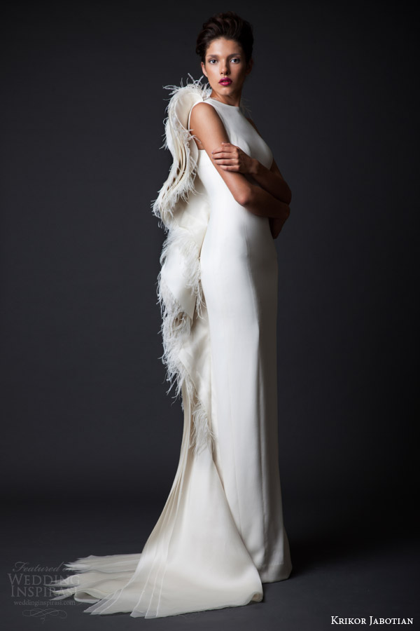 krikor jabotian fall winter 2014 2015 couture amal sleeveless column wedding dress feather angel wings