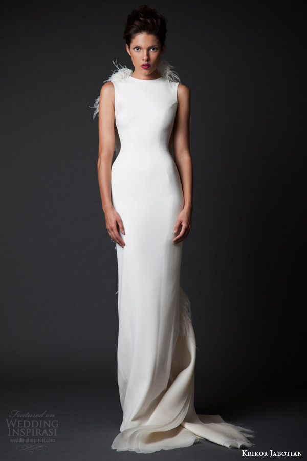 krikor jabotian fall winter 2014 2015 couture amal sleeveless column wedding dress feather wings