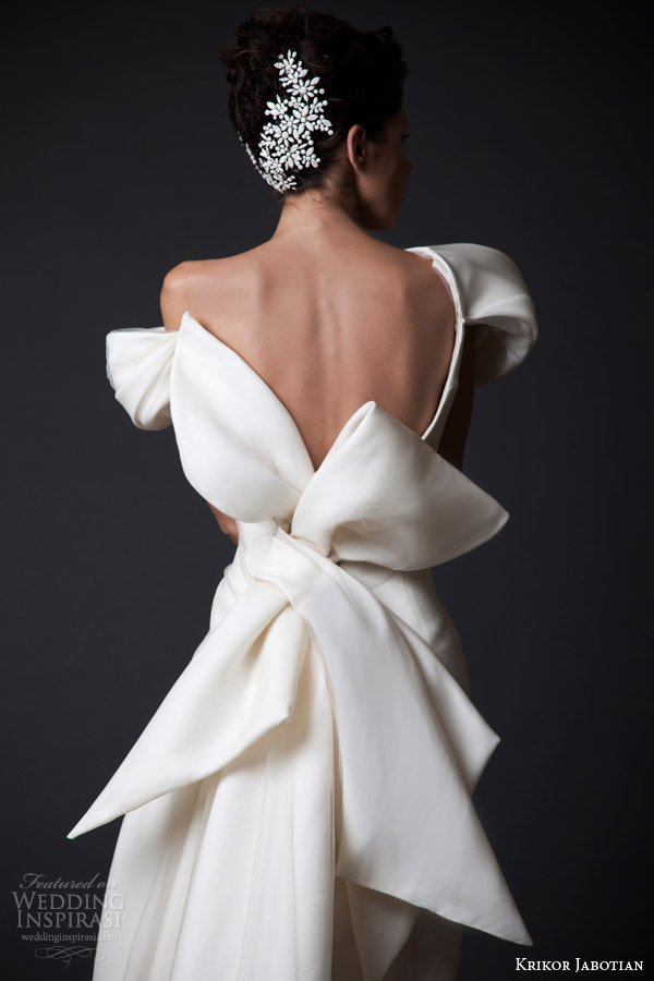 krikor jabotian wedding dresses fall winter 2014 2015 amal couture collection off shoulder gown oversized bow back view close up