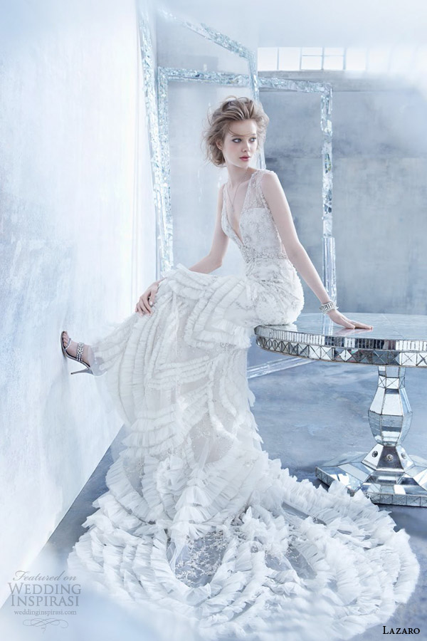 lazaro fall 2014 bridal sleeveless art deco inspired slip wedding dress v neckline style lz 3454