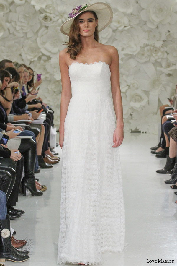 love marley bridal spring 2015 finely strapless shell lace a line wedding dress