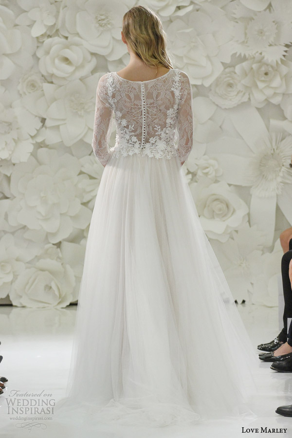 love marley watters bridal spring 2015 heirloom lace three quarter sleeve wedding dress back view