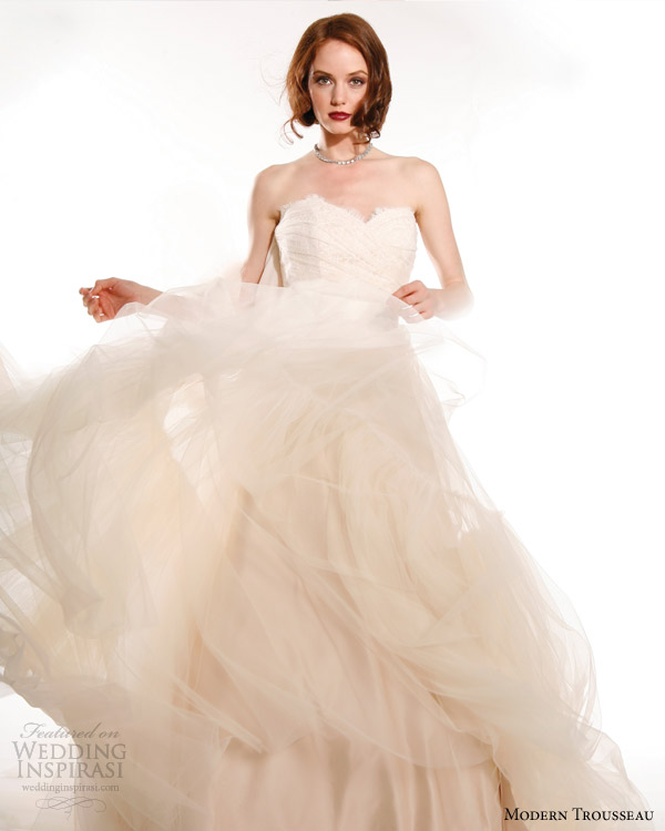 modern trousseau bridal fall 2015 layla strapless blush wedding dress