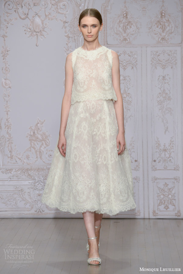 monique lhuillier bridal fall 2015 charlotte two piece wedding dress sleeveless top tea length a line skirt monique lhuillier bridal fall 2015 charlotte two piece wedding dress sleeveless top tea length a line skirt