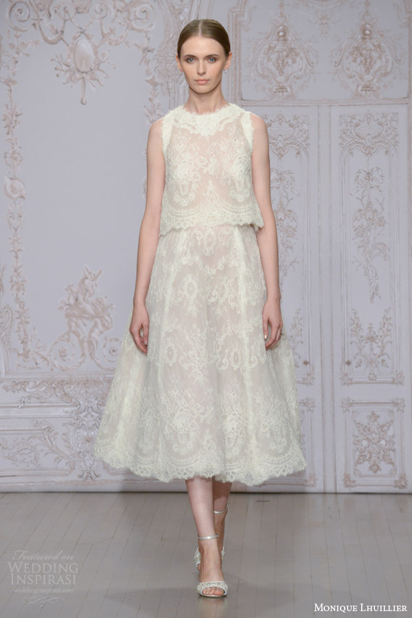 monique lhuillier bridal fall 2015 charlotte two piece wedding dress sleeveless top tea length a line skirt