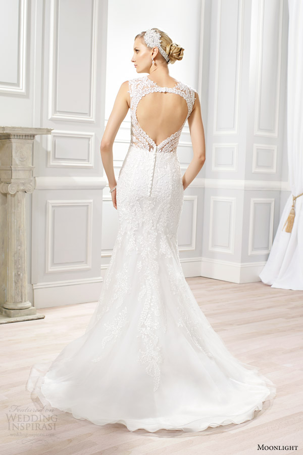 moonlight bridal couture spring 2015 style h1271 sleeveless lace wedding dress keyhole back train