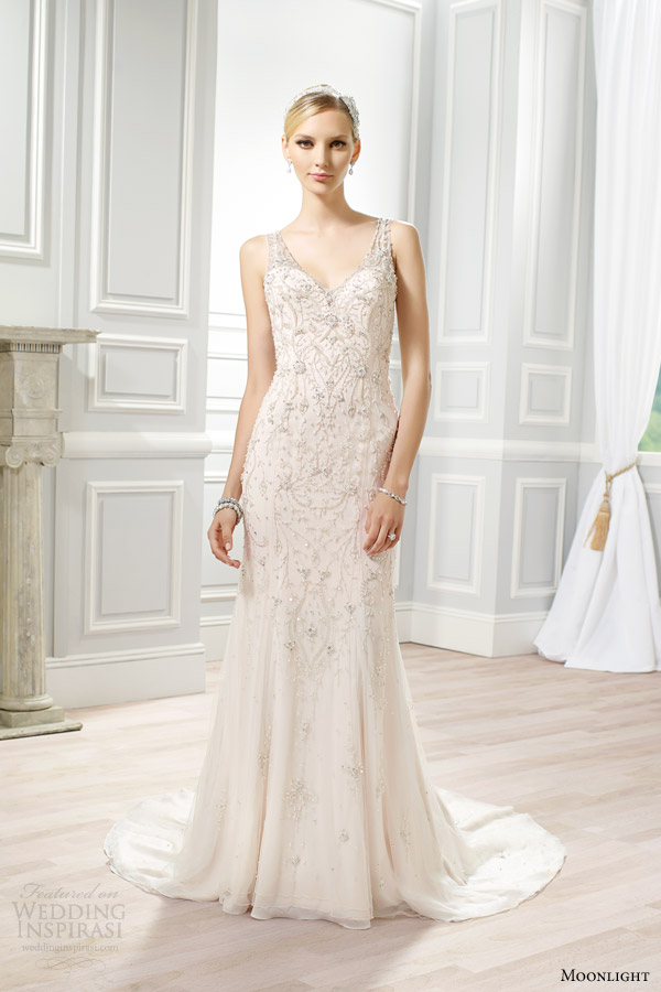 moonlight bridal couture spring 2015 style h1273 sleeveless beaded sheath wedding dress ivory gold