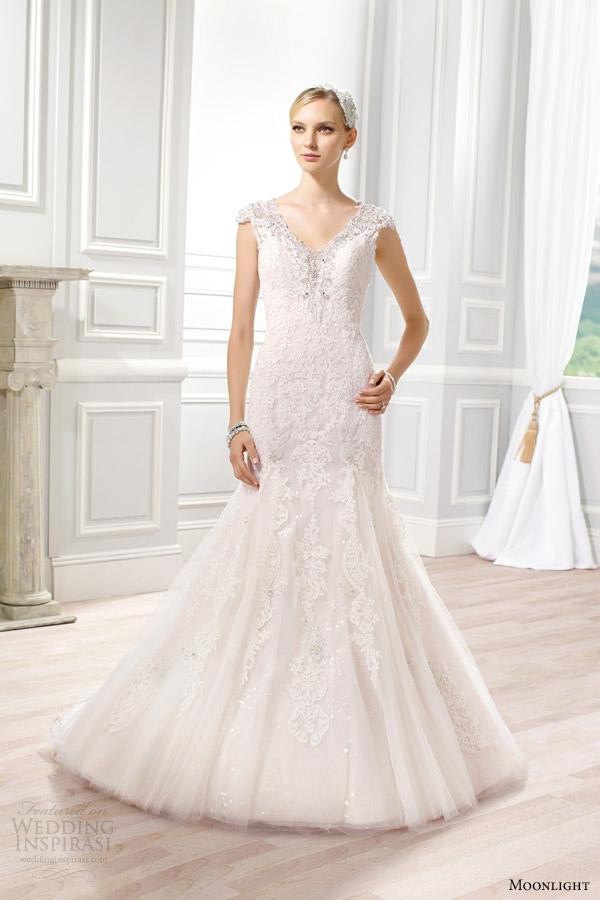 moonlight bridal couture spring 2015 style h1275 fit flare beaded cap sleeve wedding dress ivory taupe
