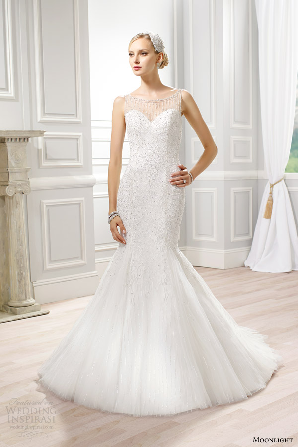 moonlight couture bridal spring 2015 style h1276 sleeveless beaded bateau neck mermaid wedding dress