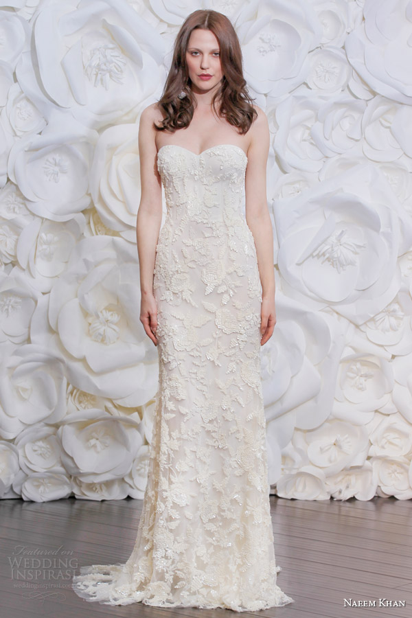 naeem khan bridal fall 2015 2016 brazil strapless beaded sheath wedding dress