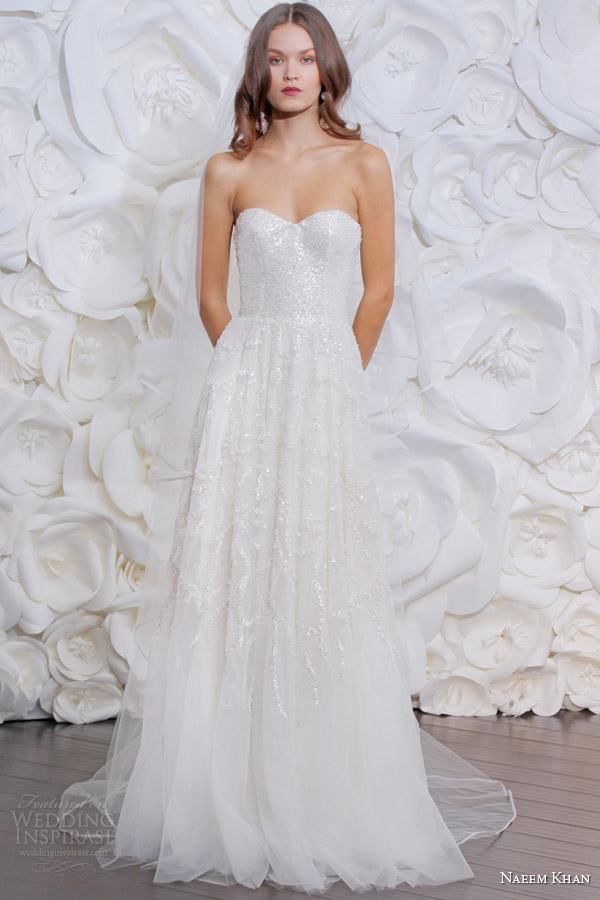 naeem khan bridal fall 2015 italy strapless beaded tulle wedding dress sweetheart neckline