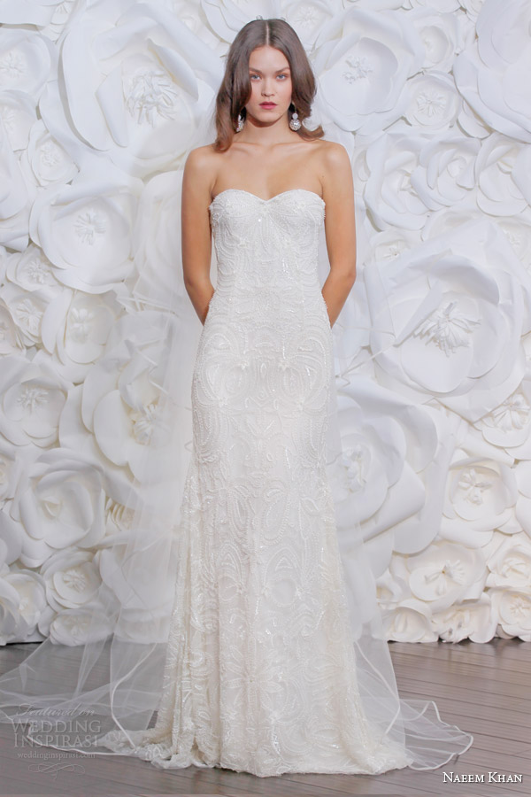 naeem khan bridal fall 2015 siena beaded tulle sheath wedding dress sweetheart neckline