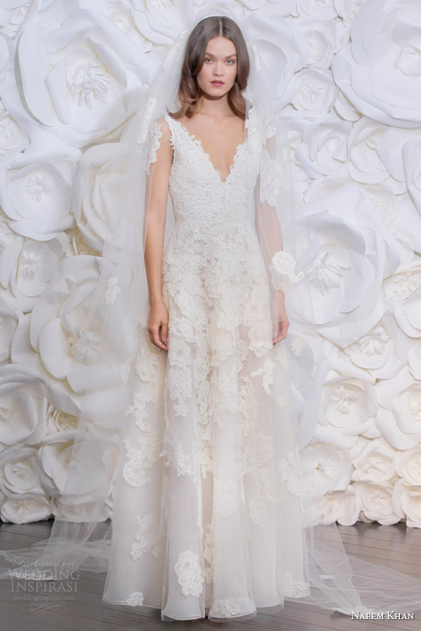 naeem khan fall 2015 spain sleeveless tulle a line wedding dress straps lace appliques
