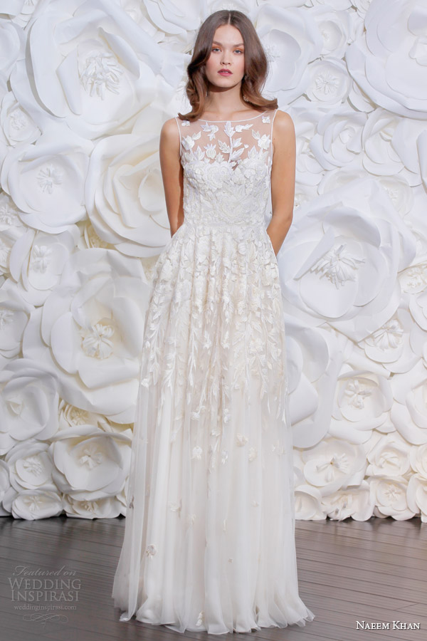 naeem khan fall winter 2015 2016 bridal tuscany sleeveless a line wedding dress floral threadwork