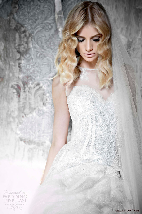 pallas couture wedding dress 2015 avelina sleeveless ball gown beaded lace detail exposed boning close up pallas couture wedding dress 2015 avelina sleeveless ball gown beaded lace detail exposed boning close up