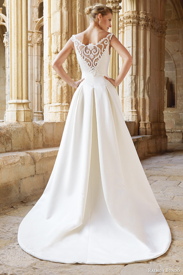 raimon bundo bridal 2015 natural collection montreal sleeveless wedding dress illusion neckline back view train