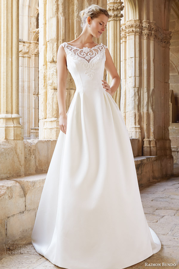 raimon bundo bridal 2015 natural collection montreal sleeveless wedding dress illusion neckline