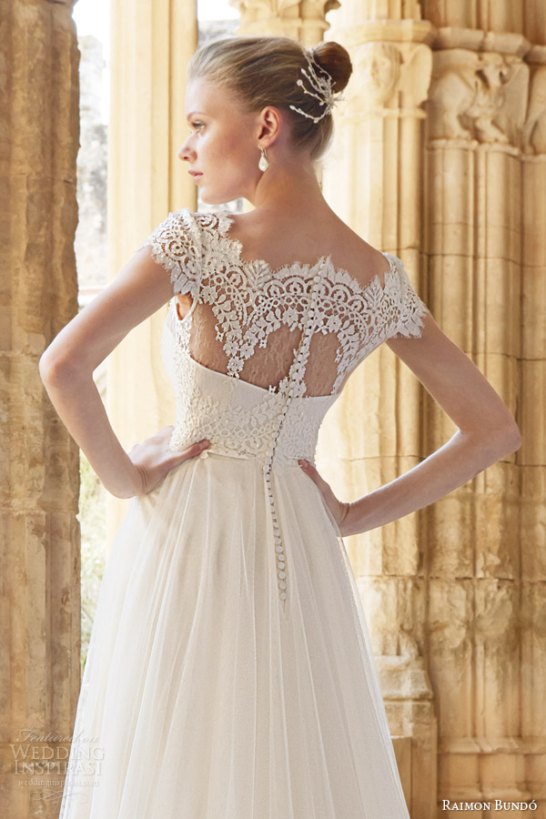 raimon bundo wedding dresses 2015 mimi cap sleeve gown lace bodice back view close up