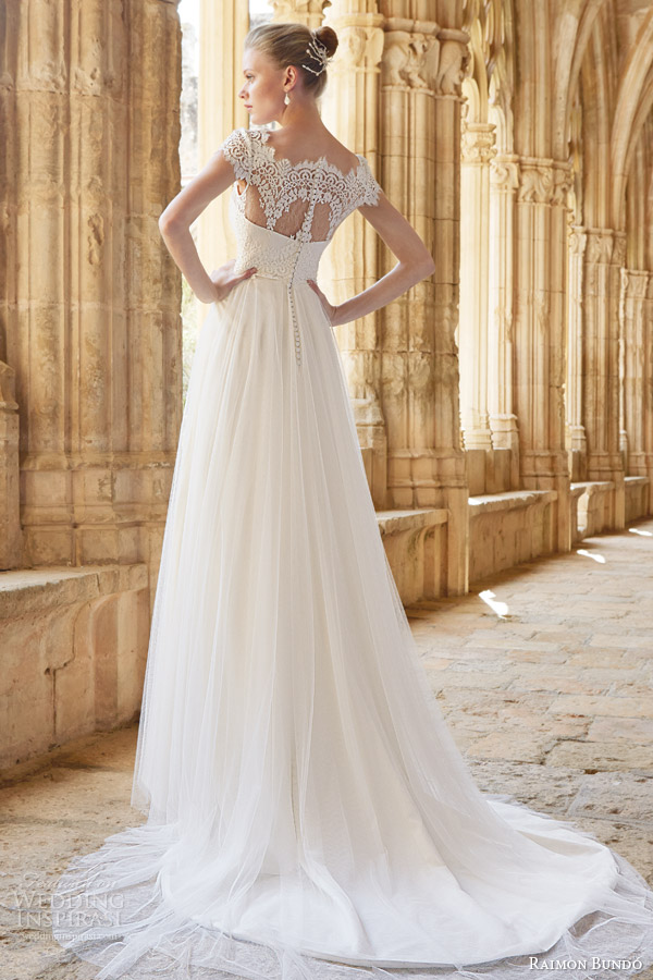 raimon bundo wedding dresses 2015 mimi cap sleeve gown lace bodice back view