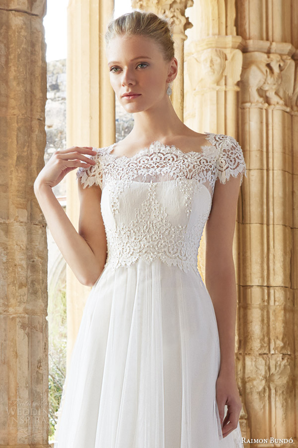 raimon bundo wedding dresses 2015 mimi cap sleeve gown lace bodice close up