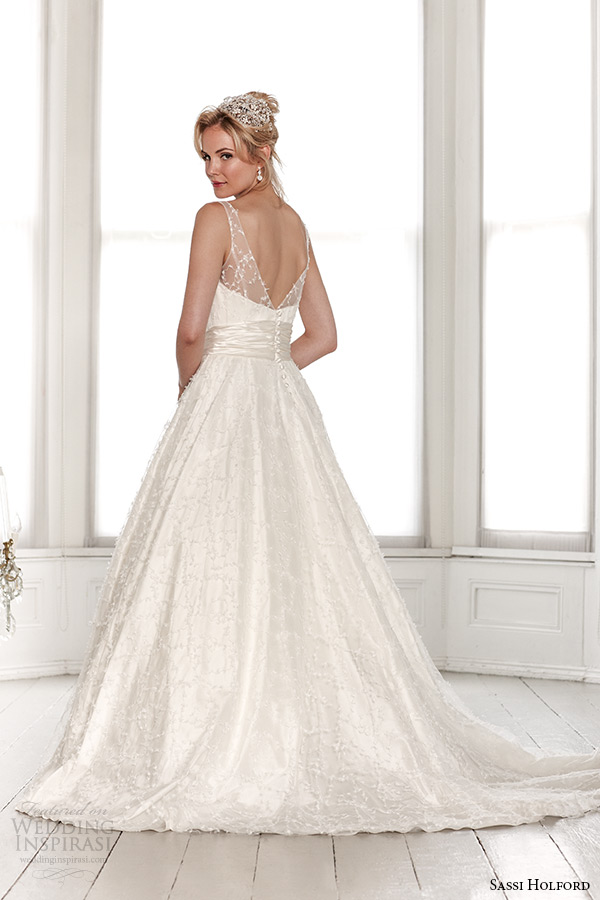 sassi holford wedding dress 2015 bridal signature collection scoop illusion neckline with sash a line dress style marianne back