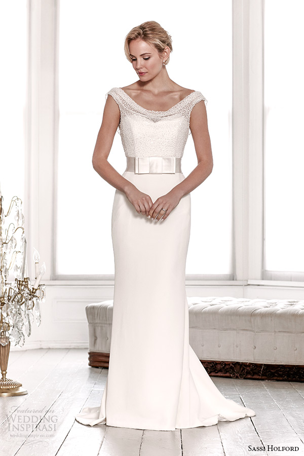 sassi holford wedding dress 2015 bridal signature collection sequin top with belt sheath dress style charlotte