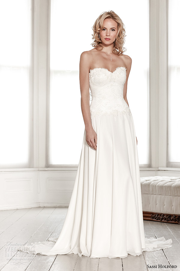 sassi holford wedding dress 2015 bridal signature collection strapless sweetheart lace top a line dress style portia