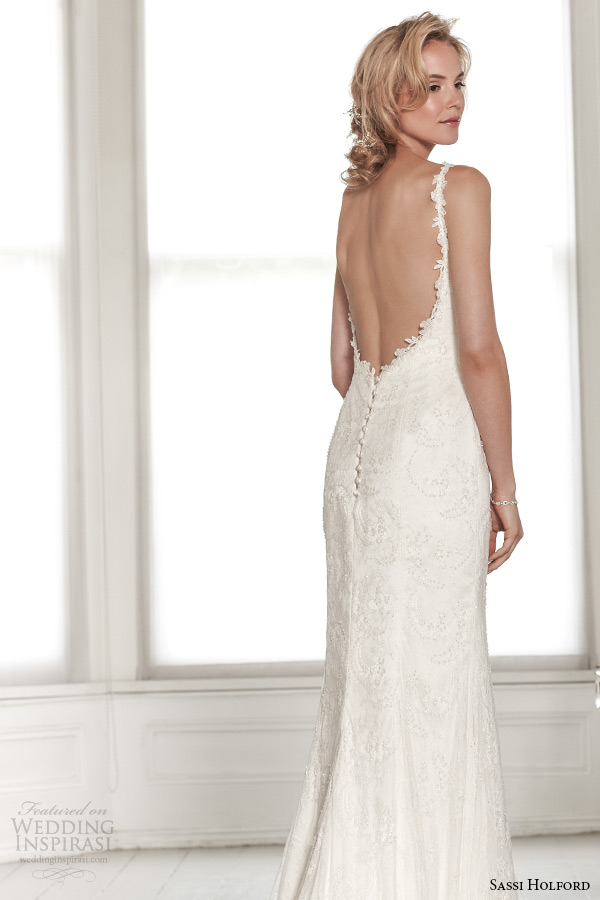 sassi holford wedding dress 2015 bridal signature collection sweetheart neckline with strap low cut back sheath dress style harper back