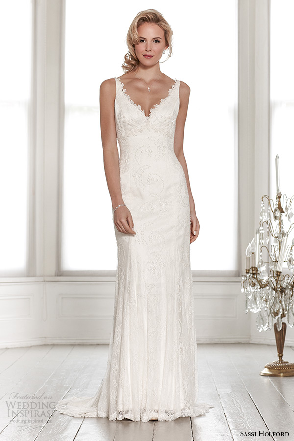sassi holford wedding dress 2015 bridal signature collection sweetheart neckline with strap low cut back sheath dress style harper