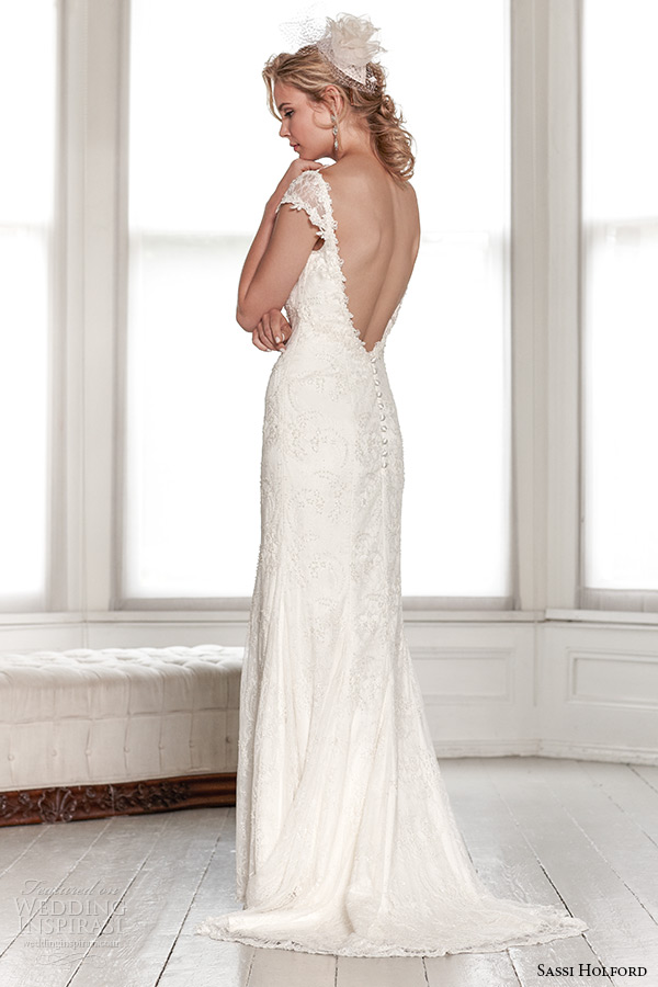 sassi holford wedding dress 2015 bridal signature collection v neckline cap sleeves v shaped low cut open back dress style rio back