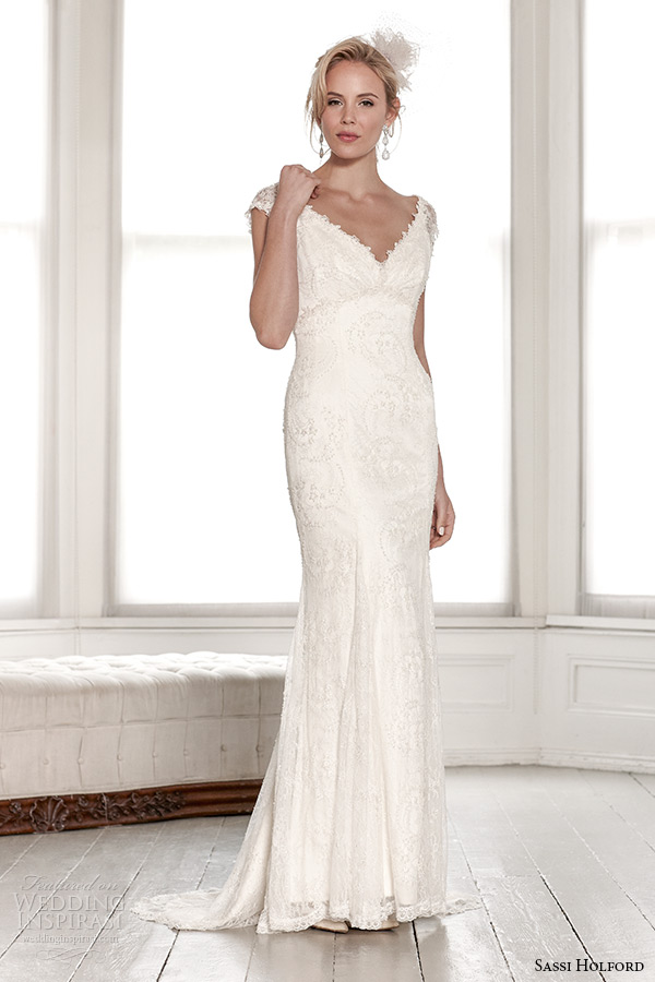 sassi holford wedding dress 2015 bridal signature collection v neckline cap sleeves v shaped low cut open back dress style rio front