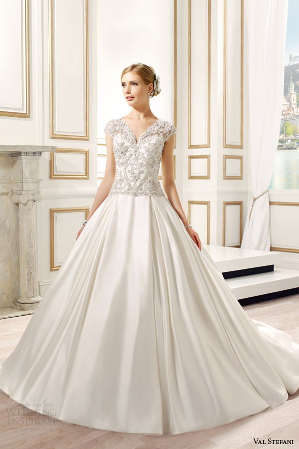 val stefani bridal spring 2015 style d8082 sandrine embellished cap sleeve ball gown wedding dress