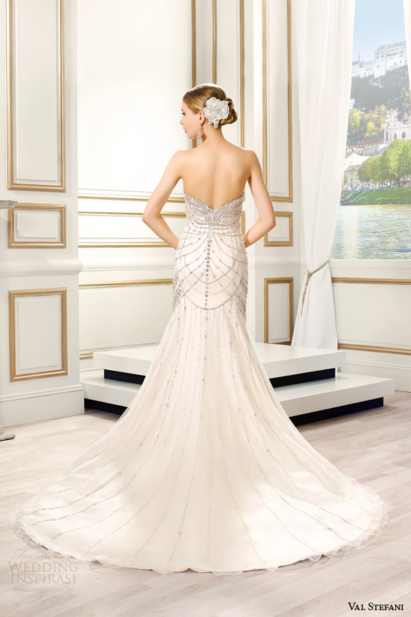 val stefani bridal spring 2015 style d8088 lumina strapless sweetheart fit flare swarovski crystal bodice back view train