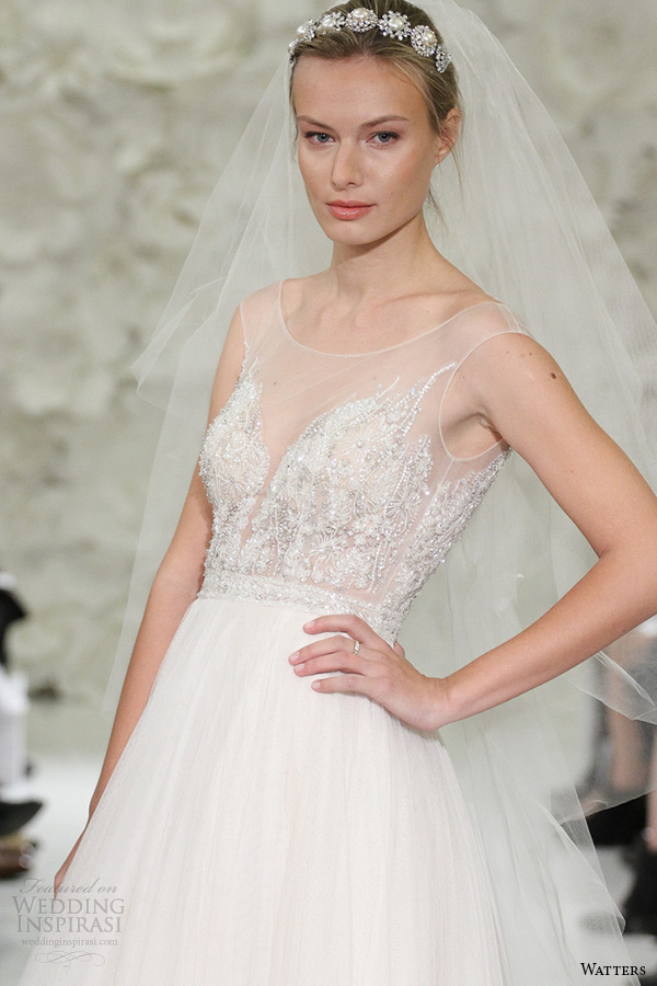 watter brides spring 2015 bridal sleeveless almond sheer plunging neckline jewel corset a line wedding gown kian corset 7062b zoom