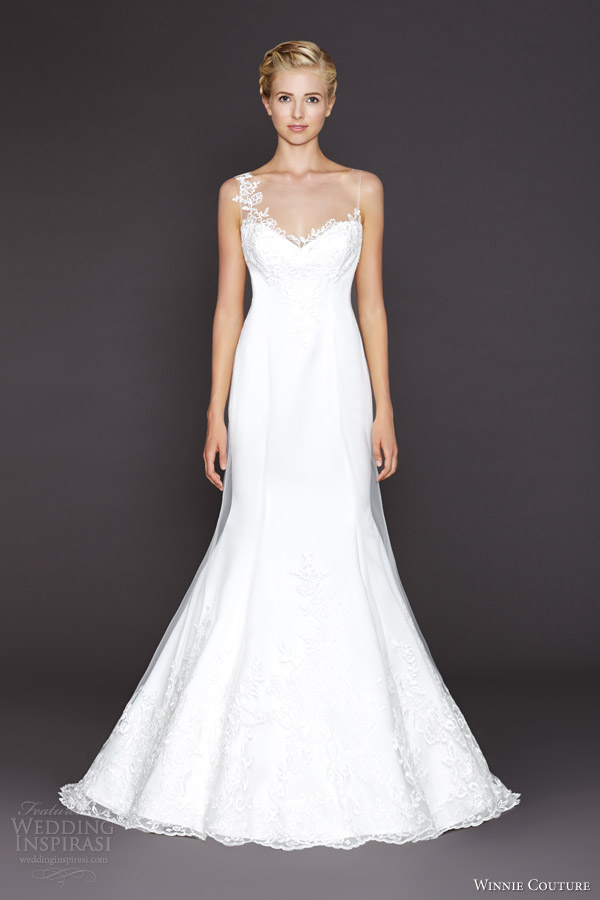 winnie couture fall 2015 bridal charlize wedding dress asymmetricl neckline sheer overlay skirt