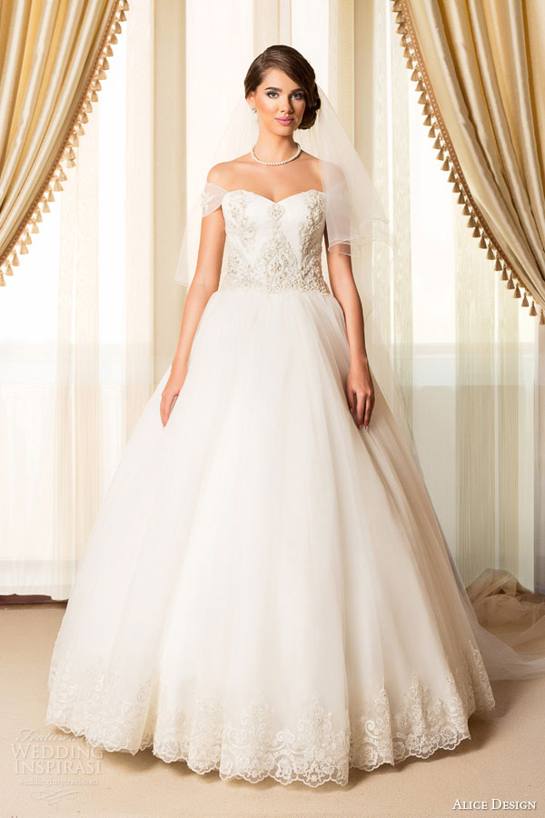 alice design bridal 2015 romantic princess ball gown wedding dress off shoulder illusion sleeves